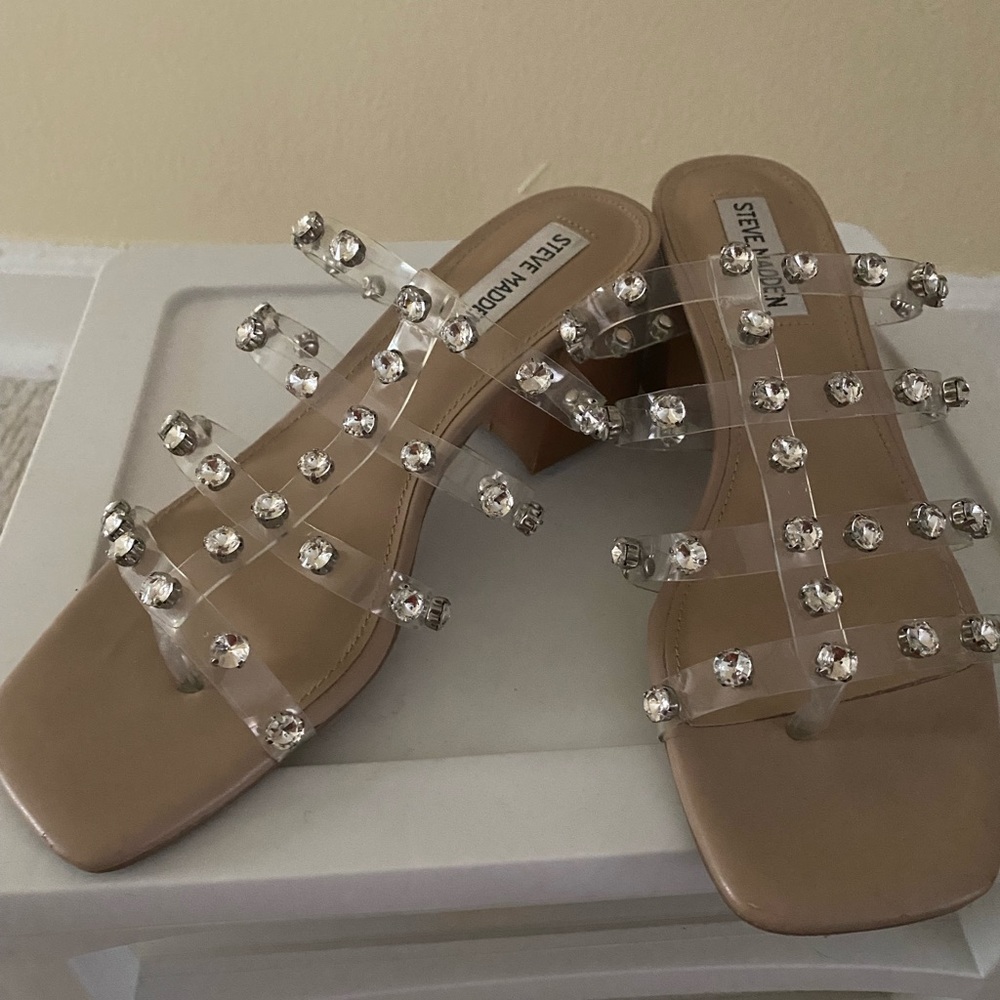 Clear Jeweled Mules